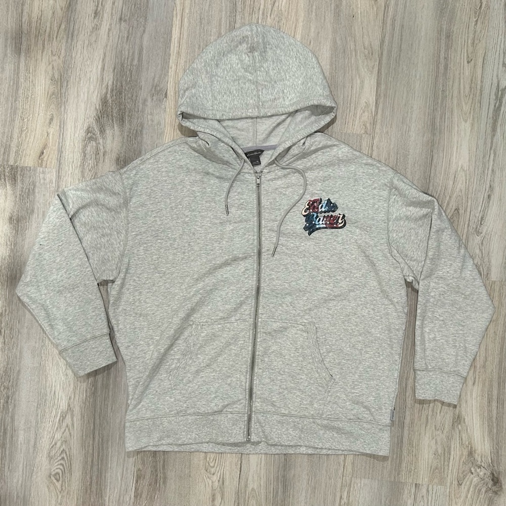Eddie Bauer EB Retro Logo Graphic Full-Zip Hoodie Sweatshirt Gray Size XL
